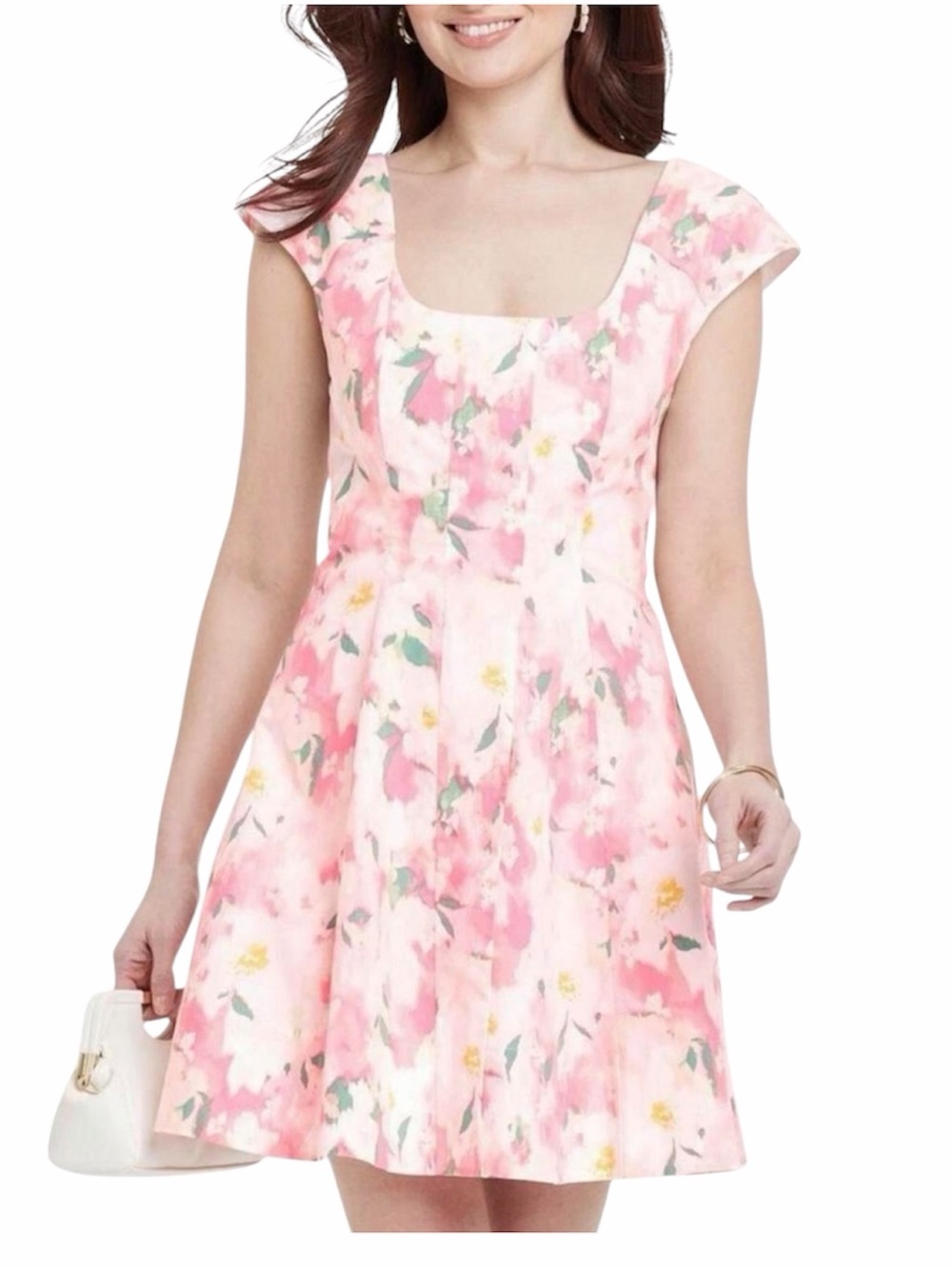 A New Day Pink Floral Feminine Mini A-Line Dress Size 6 100%Cotton Corset Style